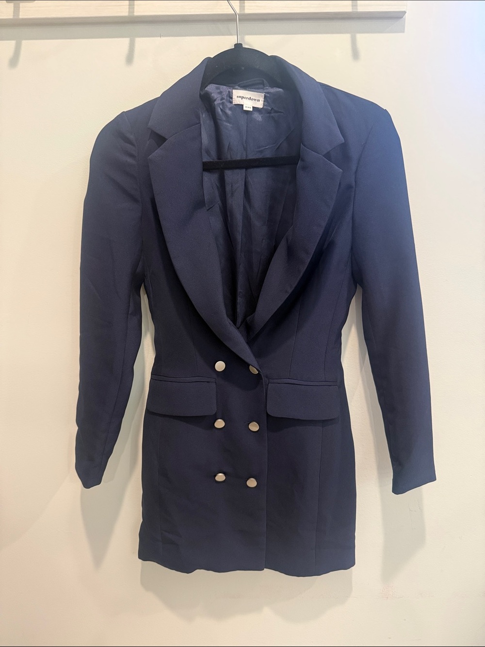 superdown Navy Double-Breasted Tailored Blazer
